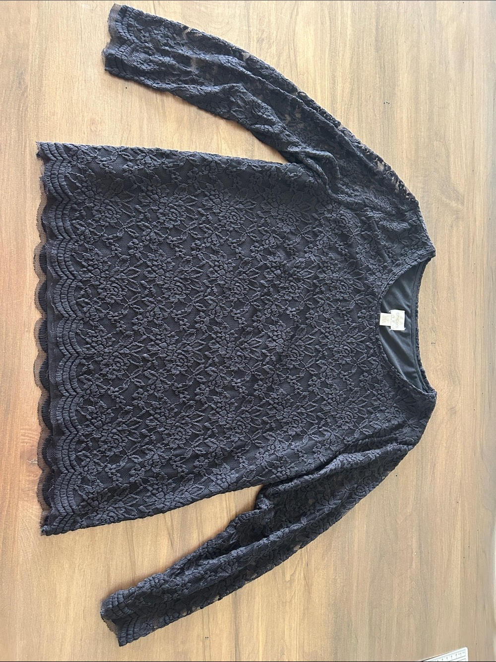 Chico's Black Lace Long-Sleeve Crewneck Blouse